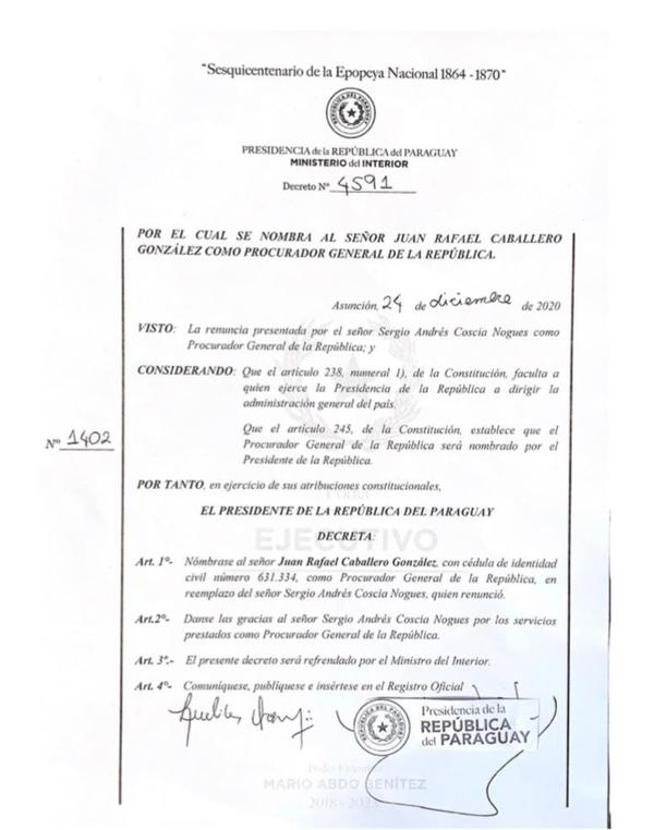 Ejecutivo nombra a Juan Rafael Caballero como nuevo procurador | .::Agencia IP::.