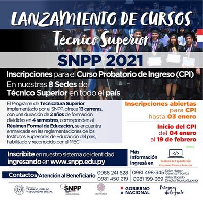 Ministerio de Trabajo presenta 13 carreras técnicas con pasantías laborales para el 2021 | .::Agencia IP::.