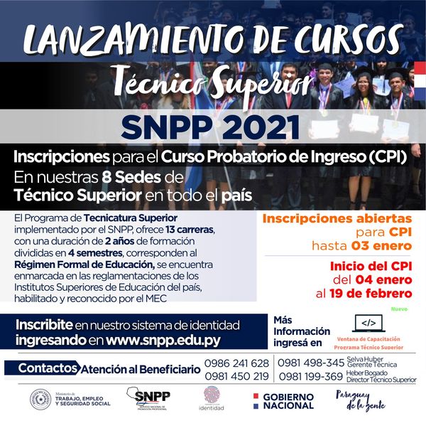 Ministerio de Trabajo presenta 13 carreras técnicas con pasantías laborales para el 2021 | .::Agencia IP::.