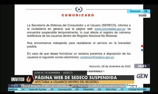 HOY / Plataforma "No Molestar" de la Sedeco, suspendida temporalmente