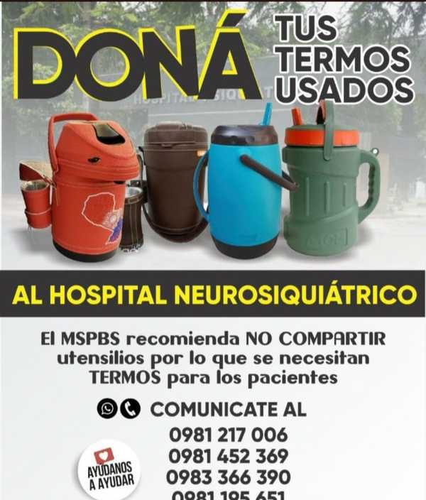 Voluntarios colectan termos, guampas y bombillas para pacientes del Hospital Neuropsiquiátrico | .::Agencia IP::.