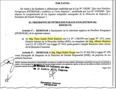 Lichi cambia a criticado director jurídico de Petropar, pero lo reubica como asesor - Nacionales - ABC Color