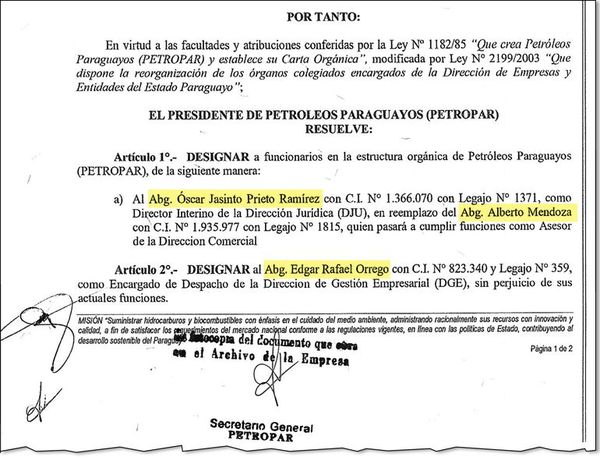 Lichi cambia a criticado director jurídico de Petropar, pero lo reubica como asesor - Nacionales - ABC Color