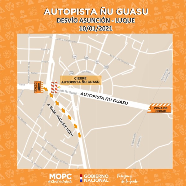 Autopista Ñu Guasu permanecerá cerrada temporalmente este domingo por obras » Ñanduti