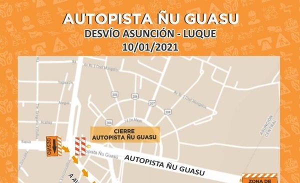 HOY / Cerrarán temporalmente ambos sentidos de la Autopista Ñu Guasú