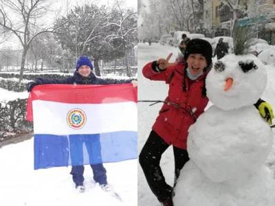 Lejos del calor de casa, paraguayos disfrutan de nevada histórica en Madrid