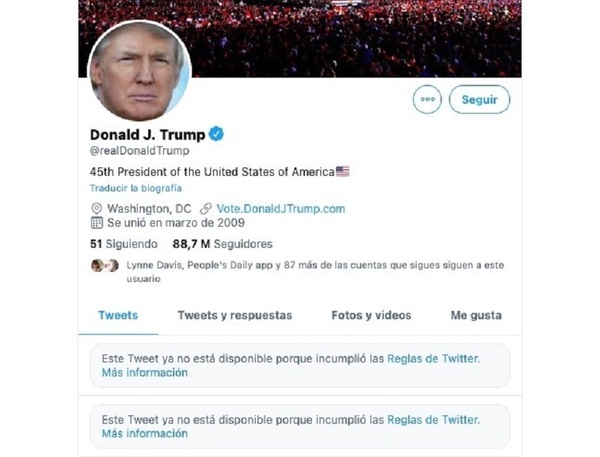 Las acciones de Twitter cayeron un 5% después de que la red social prohibiera permanentemente la cuenta de Donald Trump