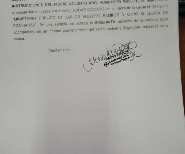 Fiscal Adjunto pide carpeta que investiga a intendente de San Alberto