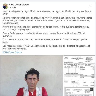 ANDE facturó G. 14.500.000 pero el consumo era de G. 26.900; finalmente corrigió y pidió disculpas - Nacionales - ABC Color