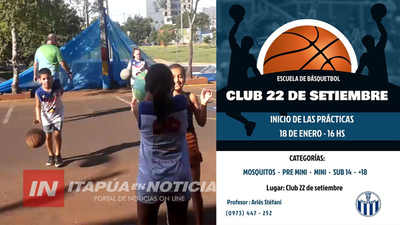 INVITAN A LA ESCUELA DE BÁSQUET DEL CLUB 22 DE SEPTIEMBRE