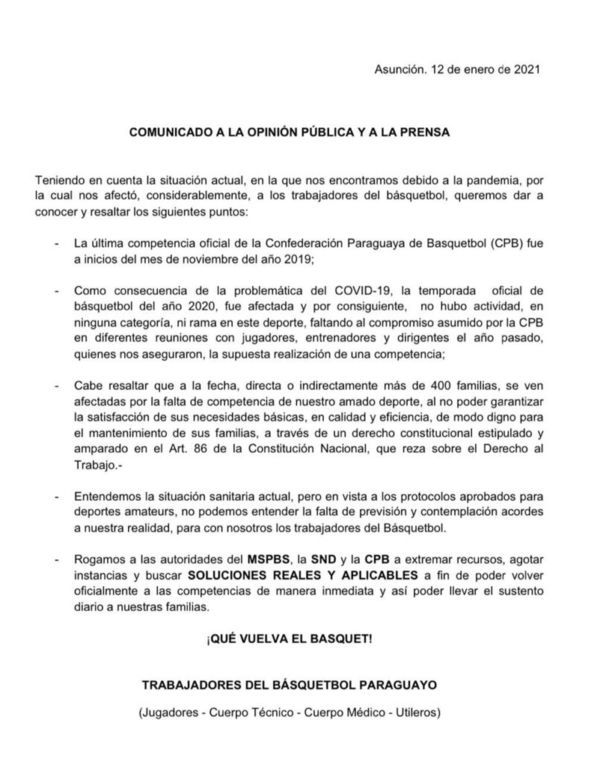 Basquetbolistas piden el retorno de las competencias