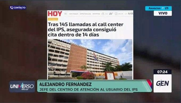 HOY / Alejandro Fernández, jefe de Atención al Usuario del IPS, sobre alto número de llamadas que generan una congestión