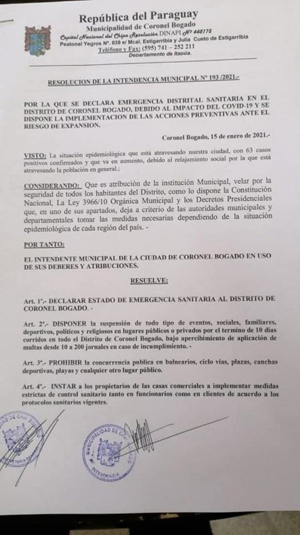 Crónica / Cnel. Bogado oike en ¡emergencia sanitaria!