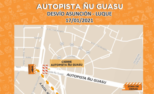 HOY / Mañana volverán a clausurar la Autopista Ñu Guasú por obras