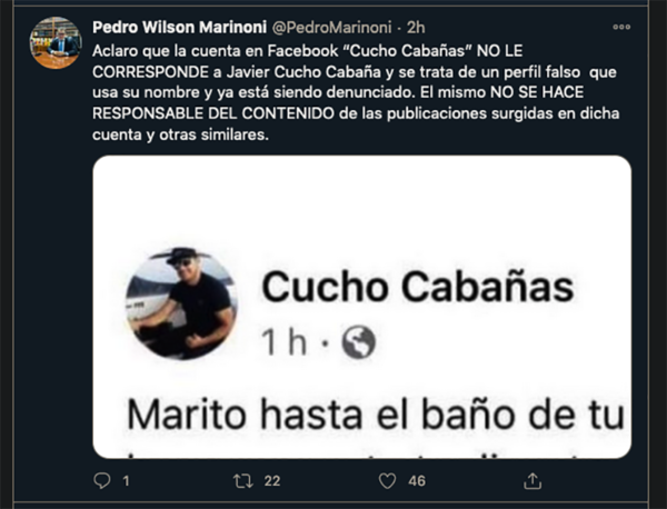 El abogado Pedro Wilson Marinoni aclara perfil falso de Facebook de "Cucho Cabañas". | OnLivePy