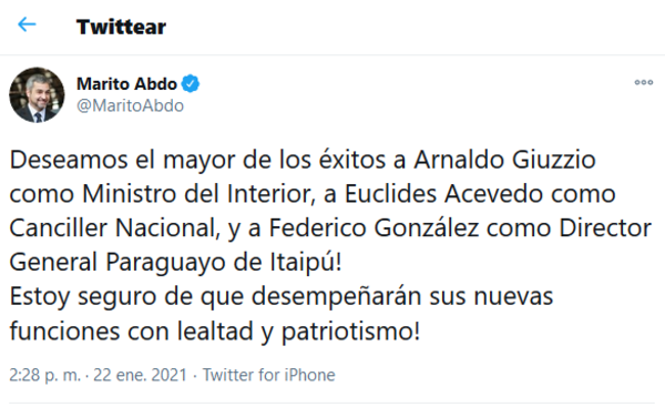 Acevedo será canciller y Federico González asumirá la dirección de Itaipu - Noticde.com
