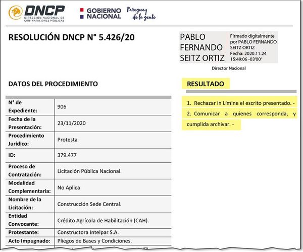 Saltan indicios de direccionamiento en adjudicación del edificio del CAH - Nacionales - ABC Color