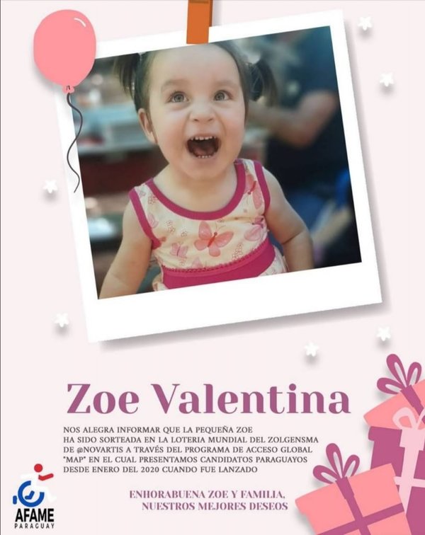 Zoe una pequeña que padece de AME también recibirá el medicamento Zolgesma | Noticias Paraguay