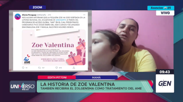 HOY / Zoe Valentina  también recibirá el Zolgensma como tratamiento de la AME