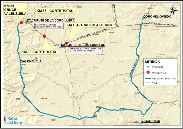 Un tramo de la ruta 2 sigue inhabilitada según la caminera