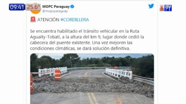 Tobatí: Puente recientemente inaugurado cayó por lluvia | Noticias Paraguay