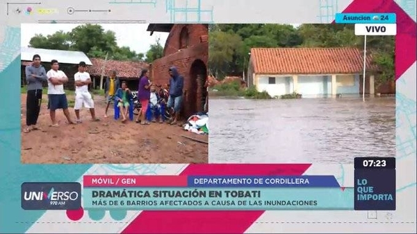 HOY / Dramática situación en Tobatí, más de seis barrios afectados a causa de las inundaciones
