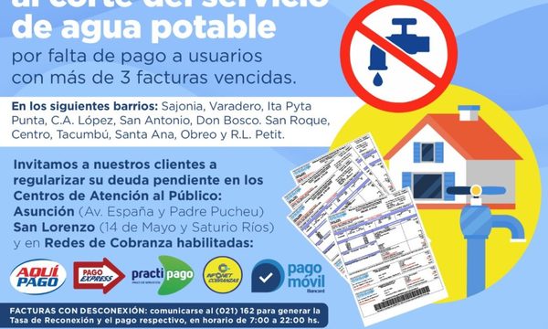 ¡Chake! La Essap comenzó a cortar el suministro de agua a morosos