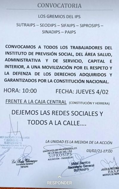 Trabajadores del IPS prevén manifestación para mañana - Nacionales - ABC Color