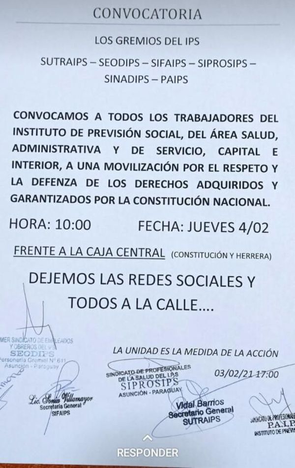 Trabajadores del IPS prevén manifestación para mañana - Nacionales - ABC Color