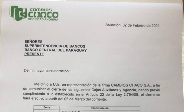 HOY / Teresa Flecha, asesora jurídica de Cambios Chaco, sobre cierre de varias cajas auxiliares y agencias