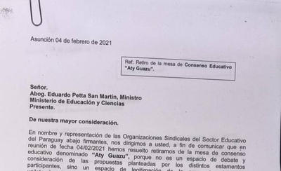 HOY / Gremios docentes se retiran de “Aty Guasu”, la mesa de trabajo que había instalado el MEC