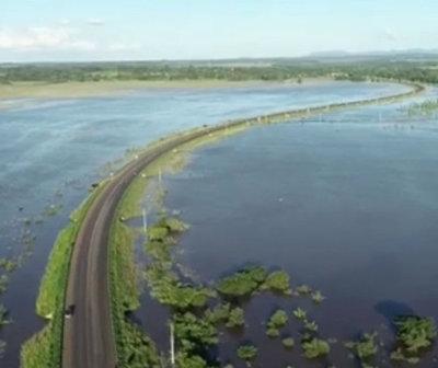 Inundación en Paraguarí vista desde el aire