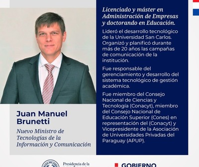 Designan a Juan Manuel Brunetti como nuevo ministro de MITIC