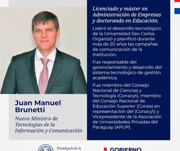 Designan a Juan Manuel Brunetti como nuevo ministro de MITIC