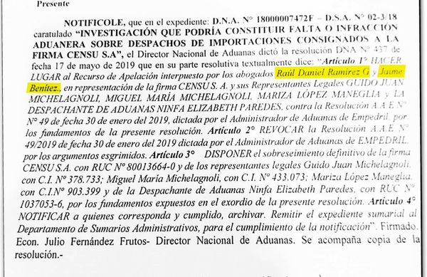 Estudio jurídico de Villamayor salvó a importador de millonario pago al fisco - Nacionales - ABC Color