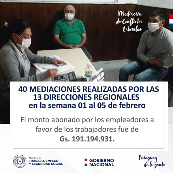 Trabajadores cobraron más de G. 190 millones a través de mediaciones del Mtess | .::Agencia IP::.