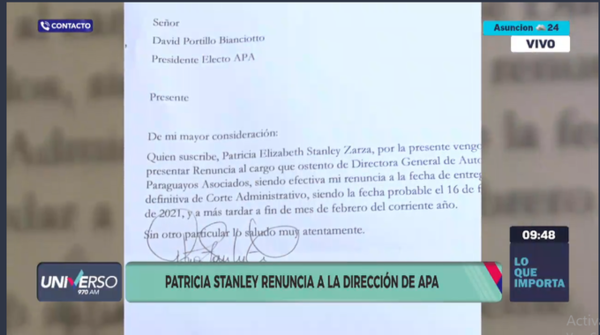 HOY / Patricia Stanley, sobre su renuncia como directora de APA