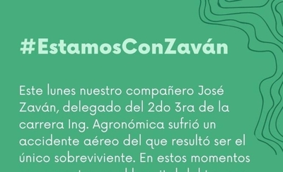 HOY / Compañeros de José Zaván, sobreviviente del accidente aéreo; realizan colecta para costear gastos de su salud