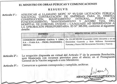 MOPC adjudicó a socio de Cartes la obra del hospital de Coronel Oviedo - Nacionales - ABC Color