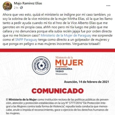 Sobrina de viceministra de la Mujer cuestiona selectivad en indignación y la acusa de haber desestimado denuncia de violencia - Nacionales - ABC Color