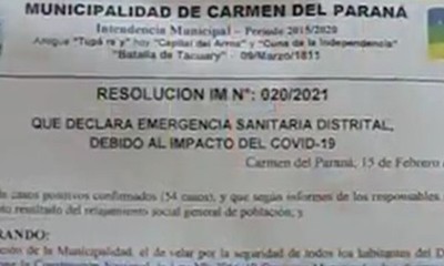 COVID-19: Piden Emergencia Sanitaria para Carmen del Paraná - C9N