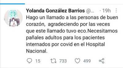 Doctora pide donación de pañales para pacientes internados con Covid-19