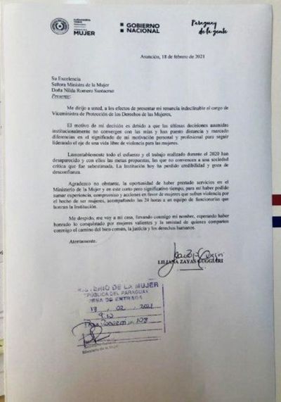 Viceministra de la Mujer renuncia tras comunicado a favor de Villamayor
