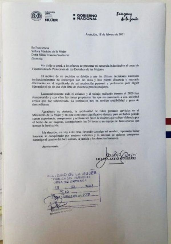Viceministra de la Mujer renuncia tras comunicado a favor de Villamayor