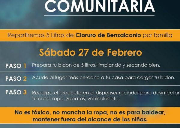 Repartirán químico para desinfección