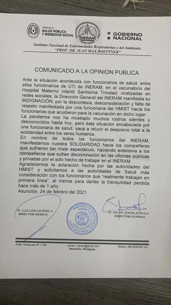 Repudian actitud de funcionaria de hospital que trató de “privilegiados” a médicos que fueron a vacunarse