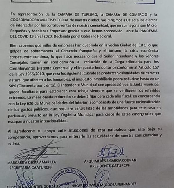 Solicitan reducción en patentes e impuestos en Franco