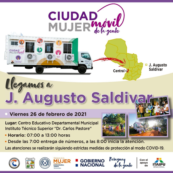 Centro Ciudad Mujer Móvil prestará servicios este viernes en J. Augusto Saldívar | .::Agencia IP::.