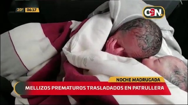 Mellizos prematuros fueron trasladados hasta el hospital en patrullera - C9N