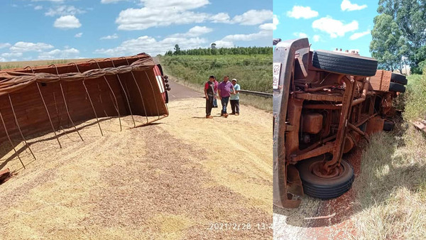 CAMIÓN CON 16.000 KG DE SOJA VUELCA EN ALTO  VERÁ 